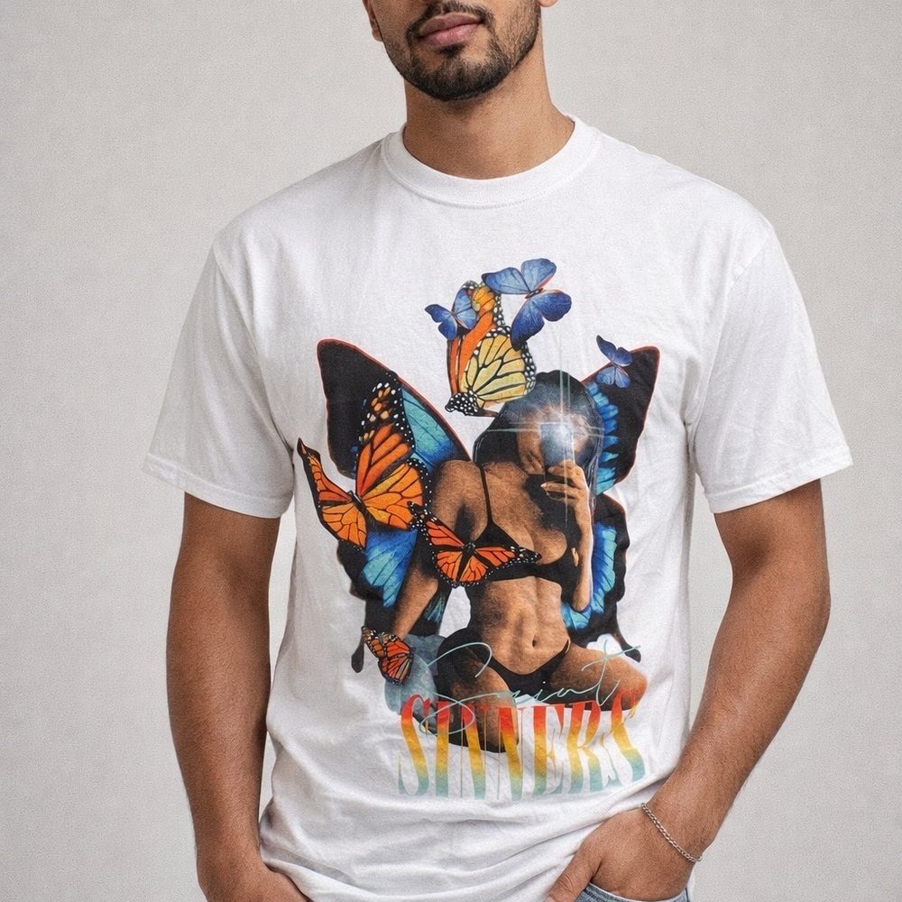 Fashion Nova White Butterfly Graphic Tee